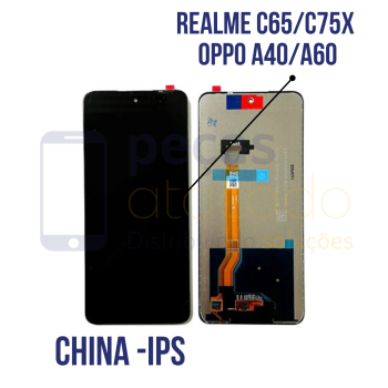 FRONTAL REALME C65 4G - C75X  | OPPO A40 - A60 SEM ARO PRETO ORIGINAL CHINA IPS