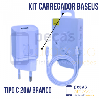 KIT CARREGADOR BASEUS LIGHTNING SUPER SI 20W BRANCO