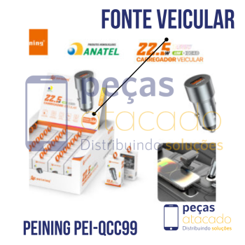 FONTE VEICULAR PEINING USB 22.5W (PEI-QCC99)