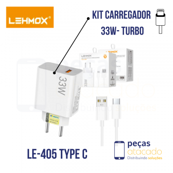 KIT CARREGADOR (LEHMOX) USB PARA TIPO C 33W (LE-405TYPEC)