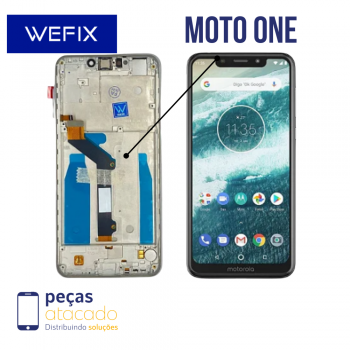 S-0052 FRONTAL MOTOROLA MOTO ONE (XT-1941) COM ARO  PRATA WEFIX IPS