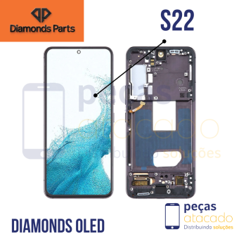 S-1037 FRONTAL SAMSUNG S22 (S908) COM ARO PRETO DIAMONDS SOFCT IC OLED
