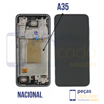 S-0989 FRONTAL SAMSUNG A35 (SM-A356) COM ARO PRETO ORIGINAL NACIONAL OLED