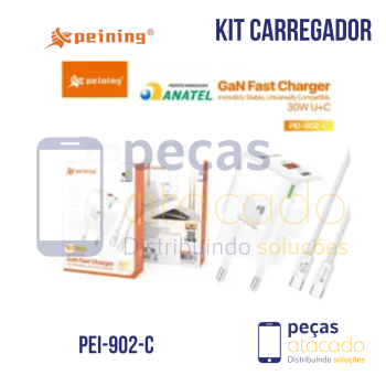 KIT CARREGADOR PEINING TIPO C DUAS SAIDAS USB | TIPOC 30W (PEI-902-C)