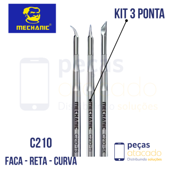 PONTA FERRO DE SOLDA KIT 3 - C210-TI  RETA | C210-TS CURVA | C210-SK FACA MECHANIC