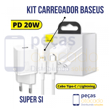 KIT CARREGADOR BASEUS LIGHTNING SUPER SI 20W BRANCO