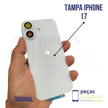 N-0267 TAMPA TRASEIRA COM SUPORTE E IMÃ IPHONE 17 (A3520) BRANCO (ARO PRATA) ORIGINAL