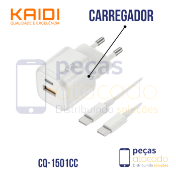 KIT CARREGADOR KAIDI USB + C | TIPO C PARA TIPO C 20W  CQ-1501CC