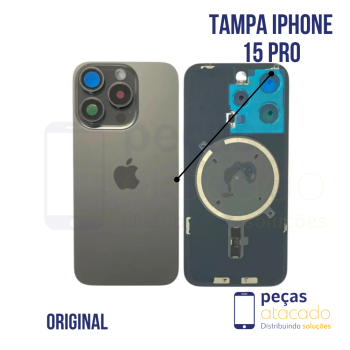 N-0232 TAMPA TRASEIRA COM SUPORTE E IMÃ IPHONE 15 PRO (A3102) TITÂNIO NATURAL ORIGINAL