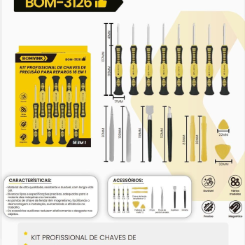 Kit Chaves precisão BOM-3126 BOMVINK 16 em 1