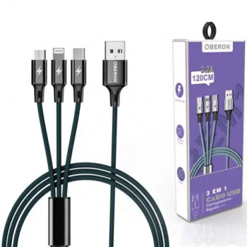 Cabo celular Triplo C IOS V8 Oberon OR-CO33 20W 120cm