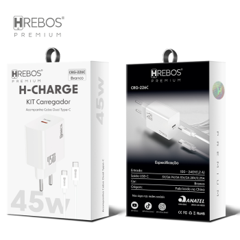 Carregador celular Hrebos CRG-226i 45W Tipo C IOS lightning