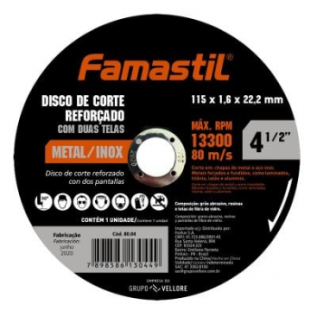 Disco de corte aço inox 4.1/2x1x115 22,2mm Famastil