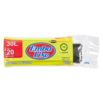 Saco de lixo 30l Embalixo 20 unidades 59x62cm preto