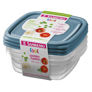 Pote 530ml quadrado plastico SR545/19 Sanremo 3 unidades