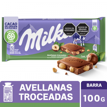 Barra chocolate Milka Avellanas Troceadas 90g