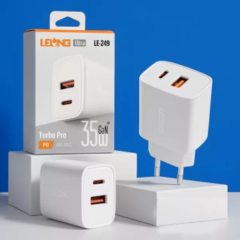 Carregador celular parede Tipo C Lelong PD LE-249 turbo 35W GaN
