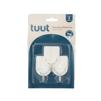 Jogo 3 ganchos com adesivo PS TUUT 1Kg 4x6,5cm
