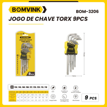 Jogo Chave TorX BOM-3206 9 peças Bomvink estrela