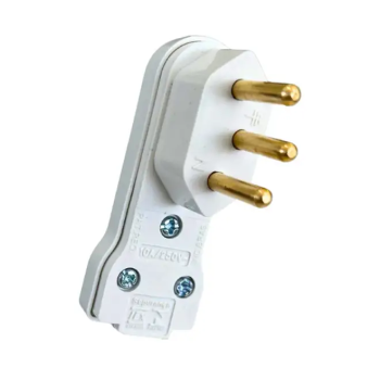 Plug macho 2P+T pinos 10A branco lateral 90