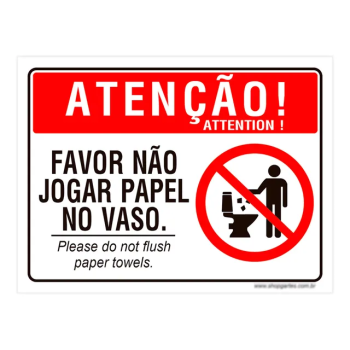 Placa PVC Atenção papel vaso BOM-7542 20x25cm 2 unidades