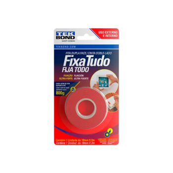 Fita dupla face 19mmx2m Acrílica Tekbond Fixa Tudo 800g vermelho