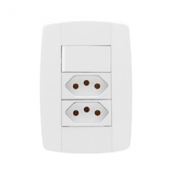 Tomada 10A dupla 2P+T interruptor Ilumi