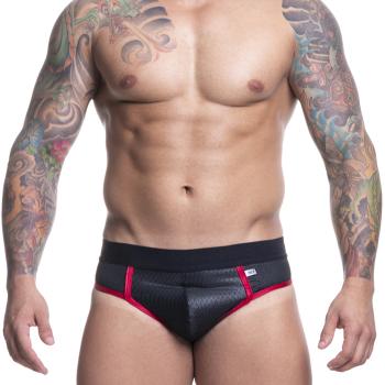 CUECA EM CIRRE PRETO E VERM TRAB FRENTE SLIP E ATRAS JOCK