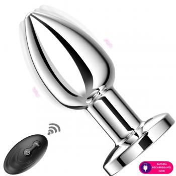 Plug anal de aço com vibro e controle remoto