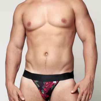 JOCK PRETA TULE COM FORRO C FLORES VERMELHAS FRONTAL