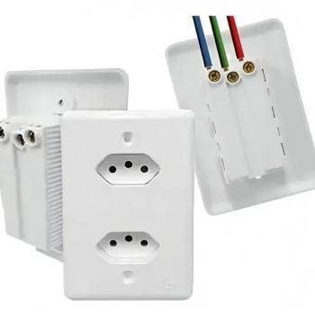 CONJUNTO ILUMI STYLUS BRANCO COM PLACA 2 TOMADAS 2P+T. 10A. - 201200 MONOBLOCO