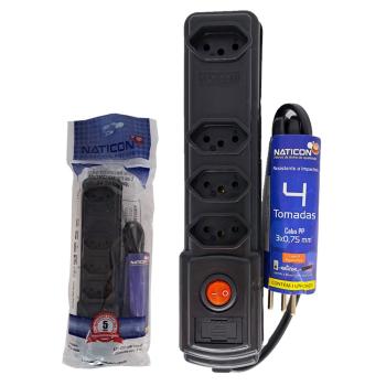 FILTRO LINHA NATICON 4 TOMADAS 2P+T PRETO
