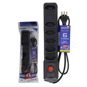 FILTRO LINHA NATICON 6 TOMADAS 2P+T PRETO