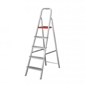 ESCADA ALUMÍNIO 5 DEGRAUS 1,53M 120KG PRATA E VERMELHO
