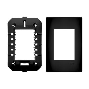 PLACA COM SUPORTE 4X2 3 MÓDULOS HORIZONTAL HABITAT BLACK FAME