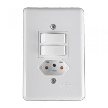 CONJUNTO ILUMI STYLUS BRANCO COM PLACA 2 SIMPLES + TOMADA 2P+T. 10A. - 20210