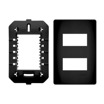 PLACA COM SUPORTE 4X2 2 MÓDULOS DISTANCIADOS HORIZONTAL HABITAT BLACK