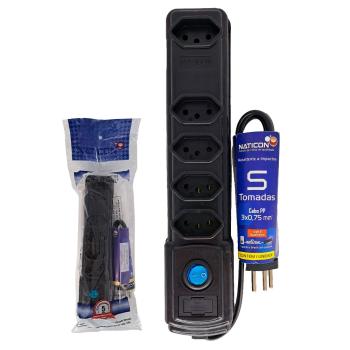 FILTRO LINHA NATICON 5 TOMADAS 2P+T PRETO