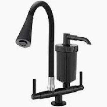 TORNEIRA BICA MOVEL MESA 1/4 VOLTA 5/8 COM FILTRO GOURMET DOIS JATOS CONE PRETA 6010 C-70