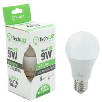 LAMPADA LED BULBO A 09W E-27 6.5K BIVOLTI BRANCA - TECHLUZ