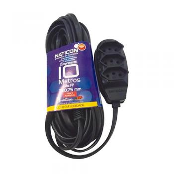 EXTENSAO NATICON PP 2 POLOS + TERRA 10MT PRETA