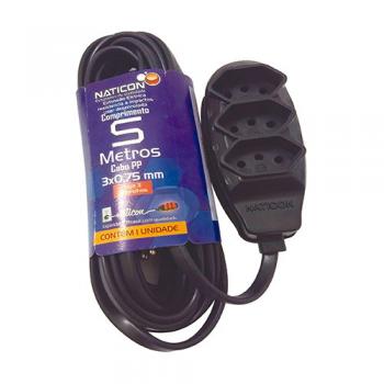 EXTENSAO NATICON PP 2 POLOS + TERRA 5MT PRETA