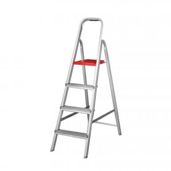 ESCADA ALUMÍNIO 4 DEGRAUS 1,30M 120KG PRATA E VERMELHO