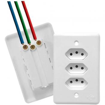 CONJUNTO ILUMI STYLUS BRANCO COM PLACA 3 TOMADAS 2P+T. 10A. - 201201 MONOBLOCO