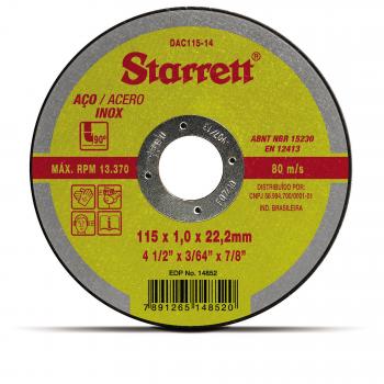 DISCO DE CORTE PARA AÇO INOX E METAL 115X1X22,23MM STARRETT