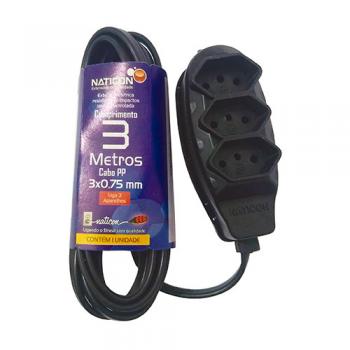 EXTENSAO NATICON PP 2 POLOS + TERRA 3MT PRETA