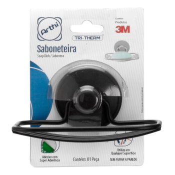 SABONETEIRA DE METAL ARTHI COM FIXACAO ADESIVA 700g PRETA