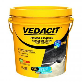 PRIMER IMPERMEABILIZANTE ASFÁLTICO VEDACIT BASE D'ÁGUA PARA MANTAS 3,6L PRETO