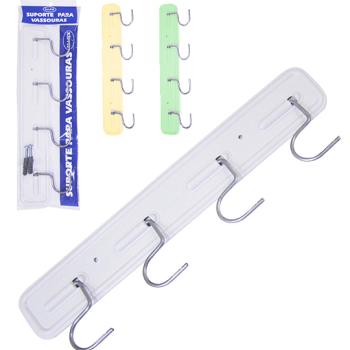 SUPORTE PORTA VASSOURA COM 4 ENCAIXES DE PLASTICO / METAL ALLFIX 33X8,5CM NA SOLAPA