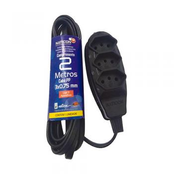 EXTENSAO NATICON PP 2 POLOS + TERRA  2MT PRETA